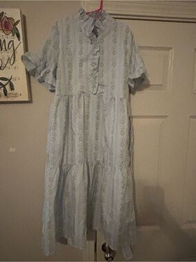 Light Blue Ruffled Tiered Midi Dress